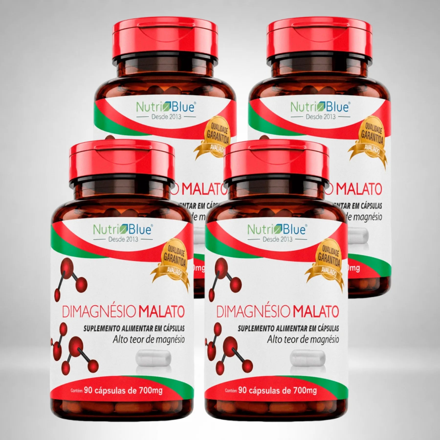 Kit 4 frascos | Magnésio Dimalato 700mg | 90 Cápsulas | Nutriblue