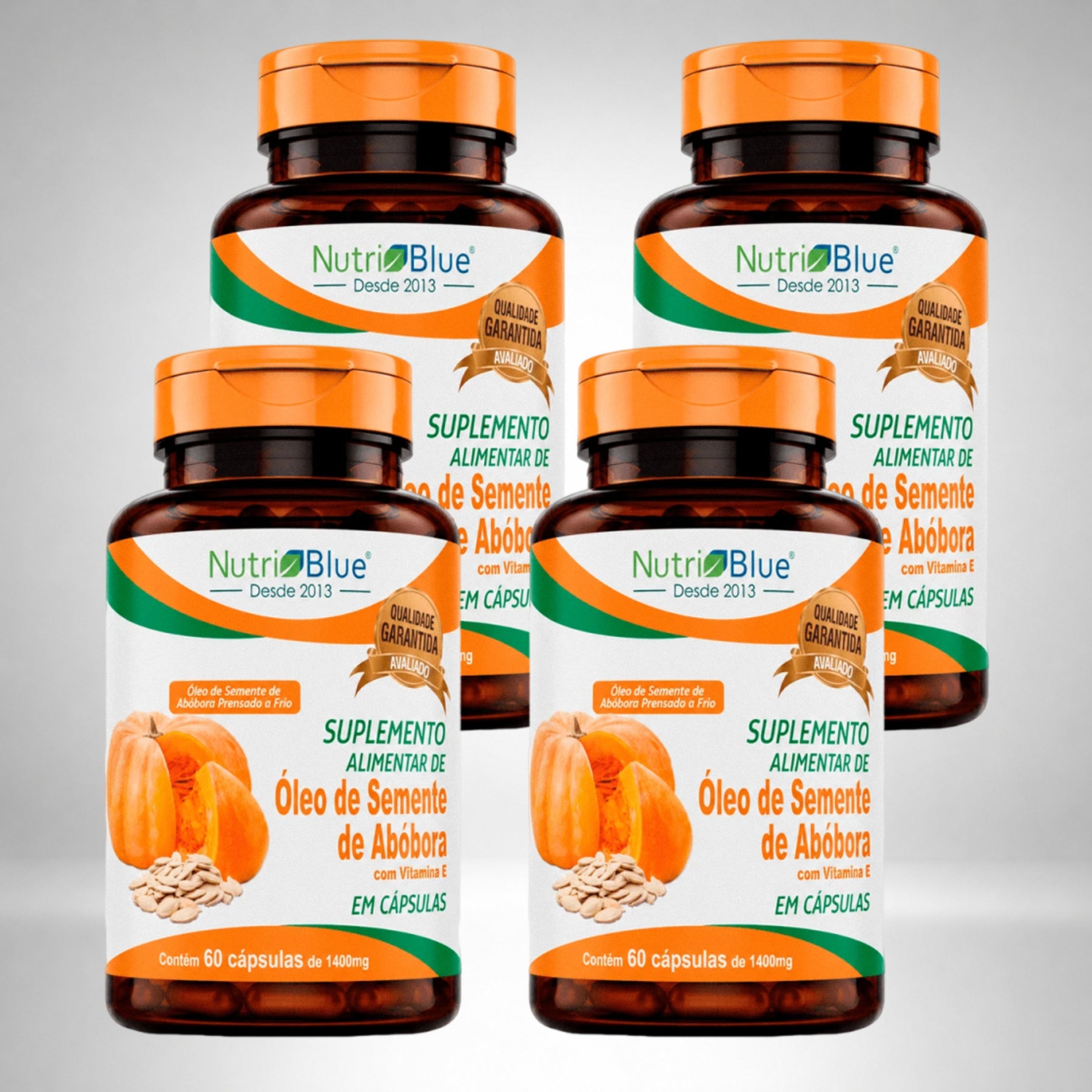 Kit 4 frascos | Óleo de Semente de Abóbora Nutriblue | Suplemento com Vitamina E em Cápsulas