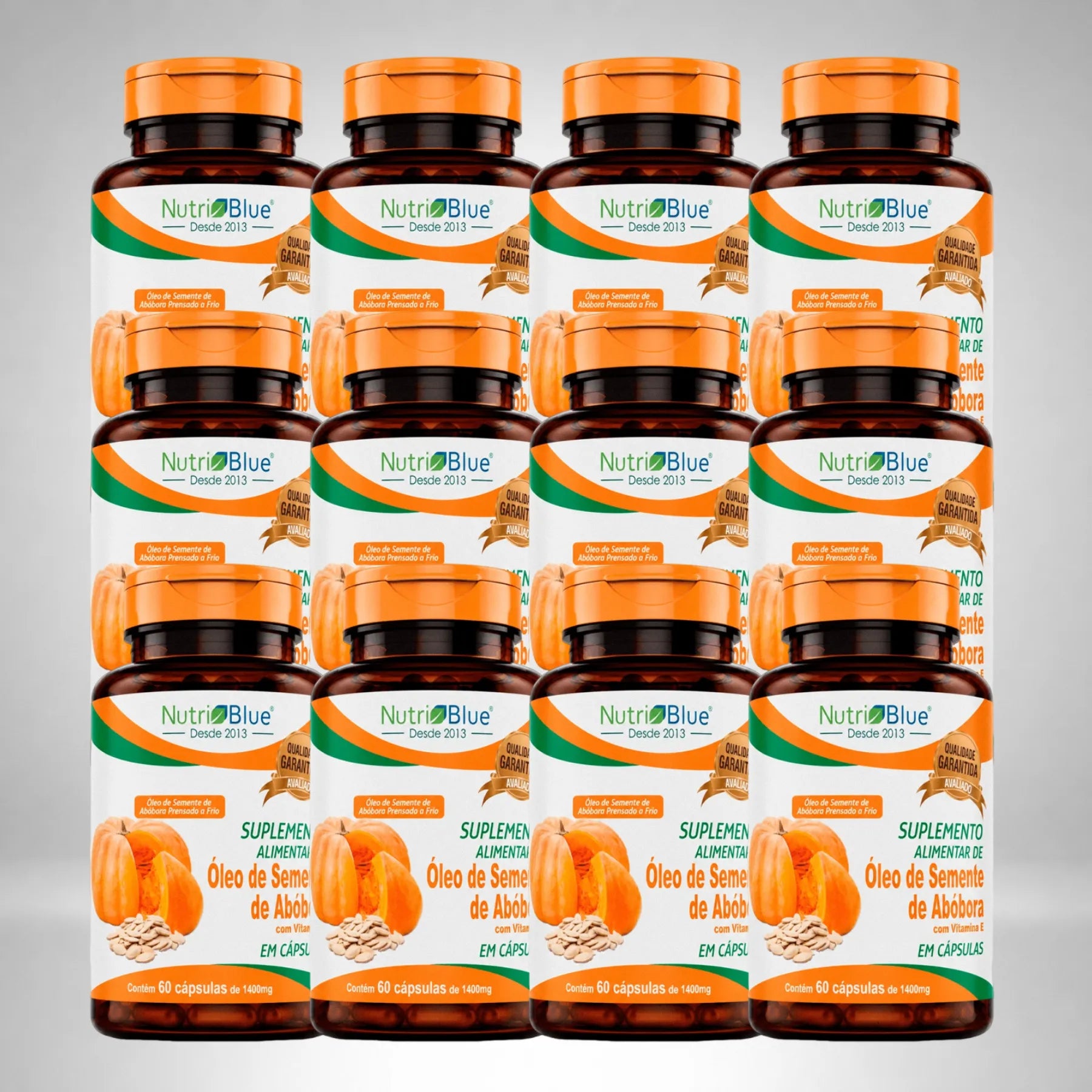 Kit 12 frascos | Óleo de Semente de Abóbora Nutriblue | Suplemento com Vitamina E em Cápsulas