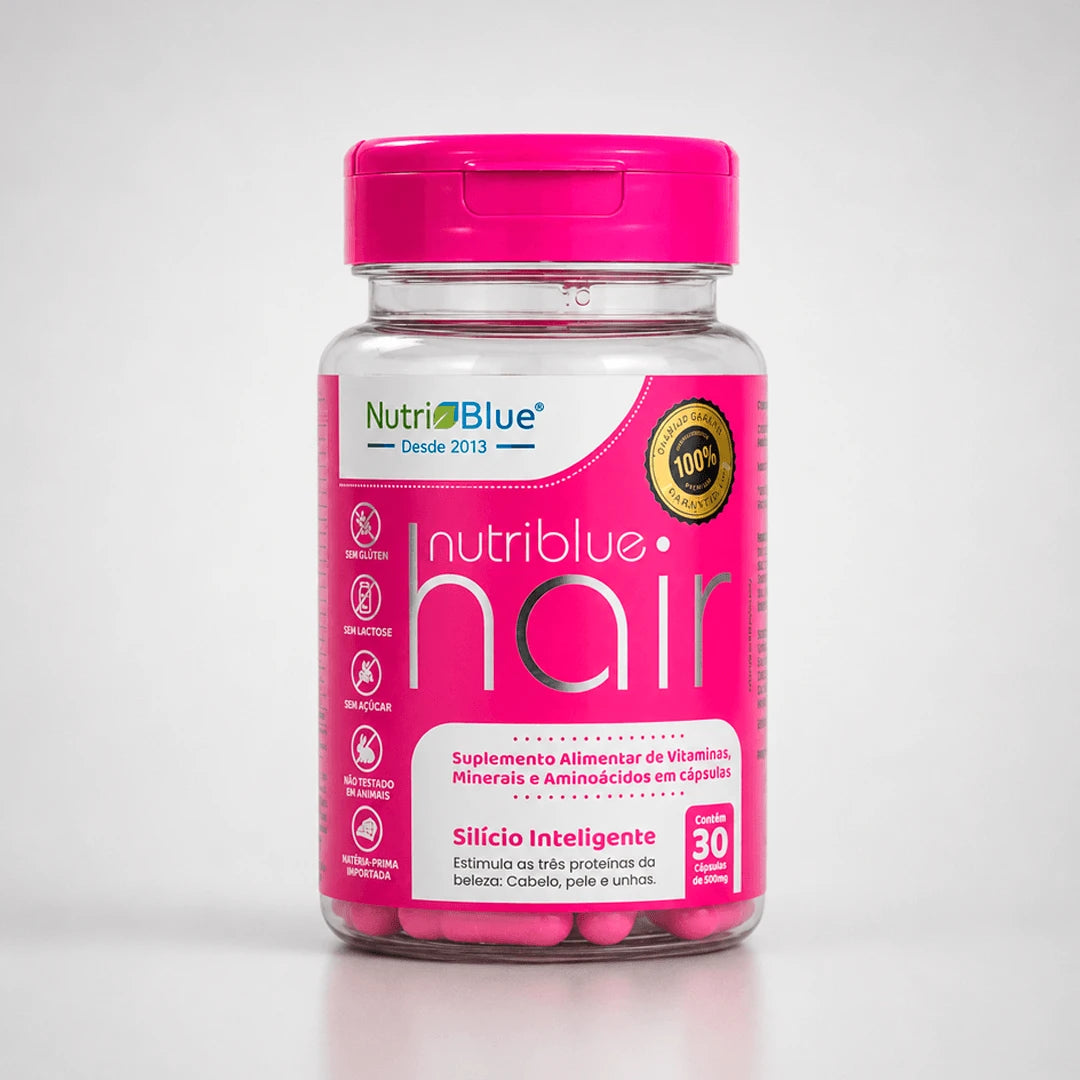 Nutriblue Hair, Suplemento para Cabelos, Unhas e Pele com Silício, Biotina e Zinco, 30 Cápsulas