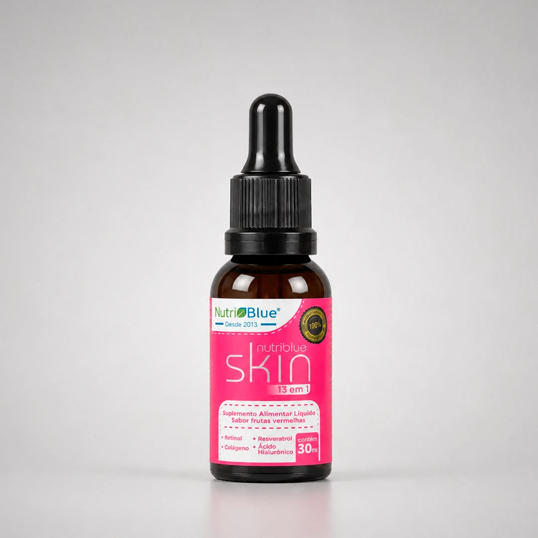 Nutriblue Skin, Suplemento em Gotas com Colágeno, Ácido Hialurônico, Retinol e Resveratrol, 30ml
