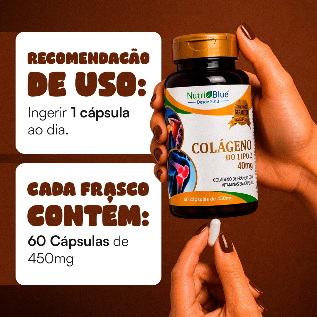 Kit 4 frascos | Colágeno Tipo II Não Desnaturado UC-II 400 mg com Vitaminas C, E e Complexo B | 60 Cápsulas | Nutriblue