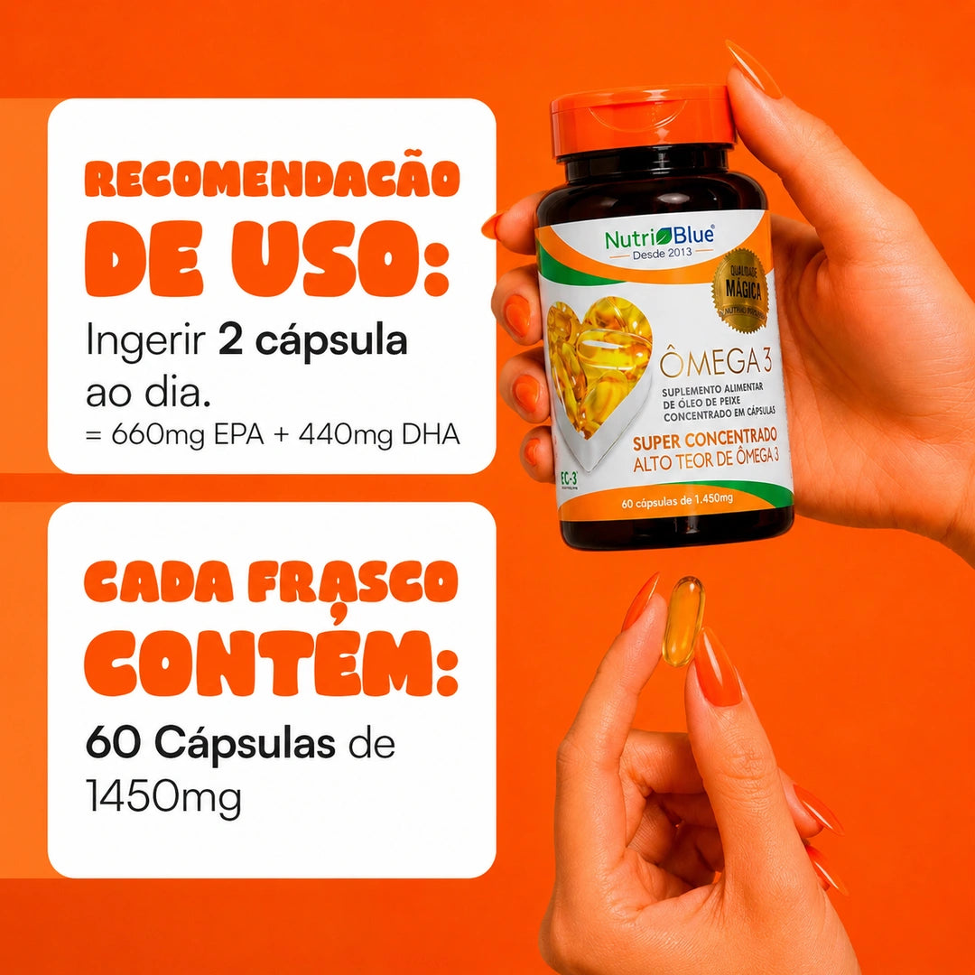 Kit 12 frascos | Ômega 3 Superconcentrado Nutriblue | EPA 660mg + DHA 440mg | MEG-3