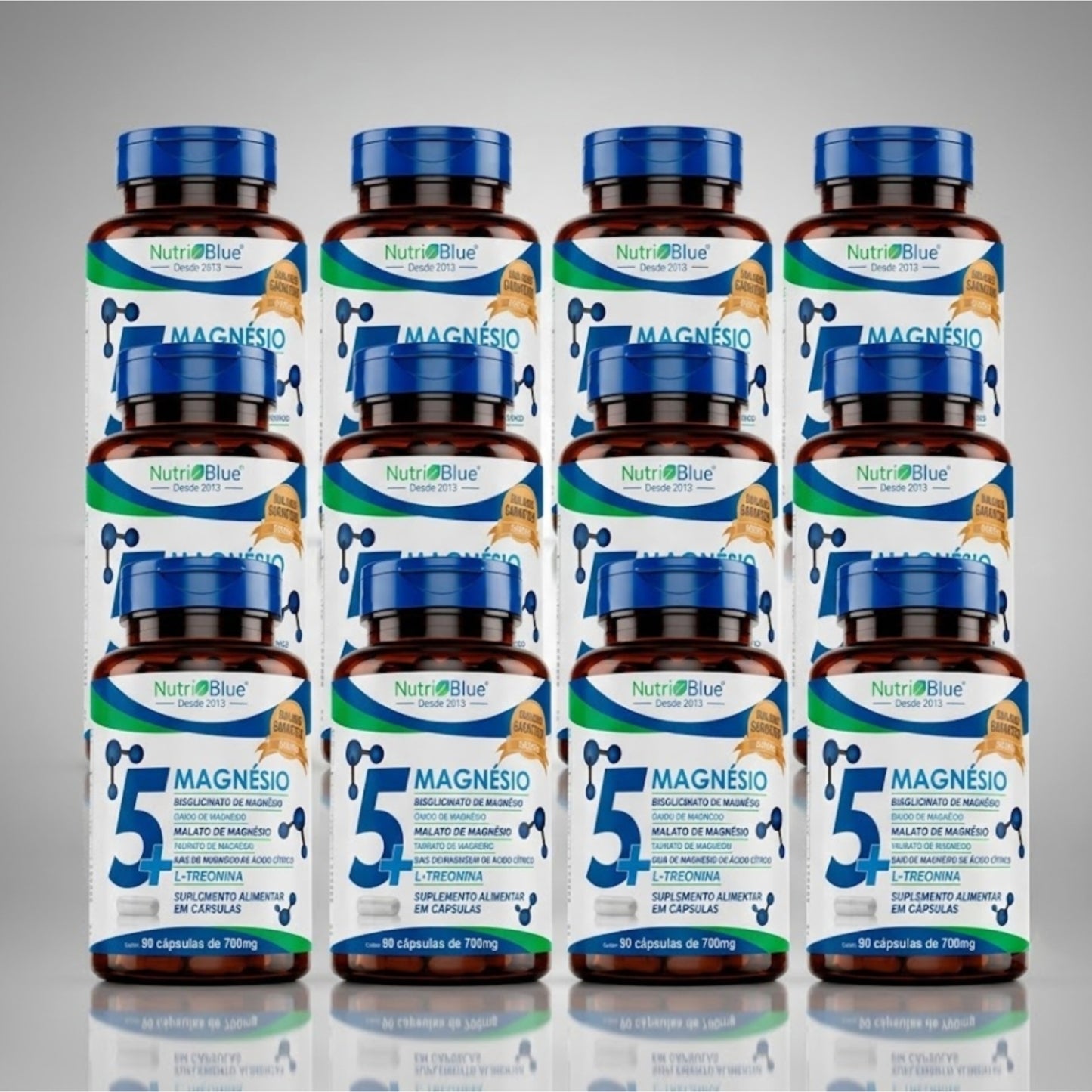 Kit 12 frascos | 5+ Magnésio Nutriblue | 5 Formas de Magnésio + L-Treonina | 90 Cápsulas