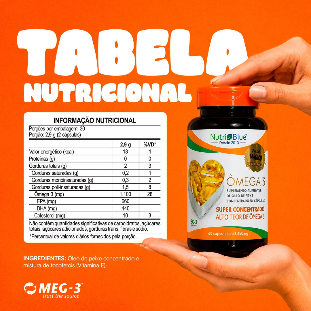 Ômega 3 Superconcentrado Nutriblue | EPA 660mg + DHA 440mg | MEG-3