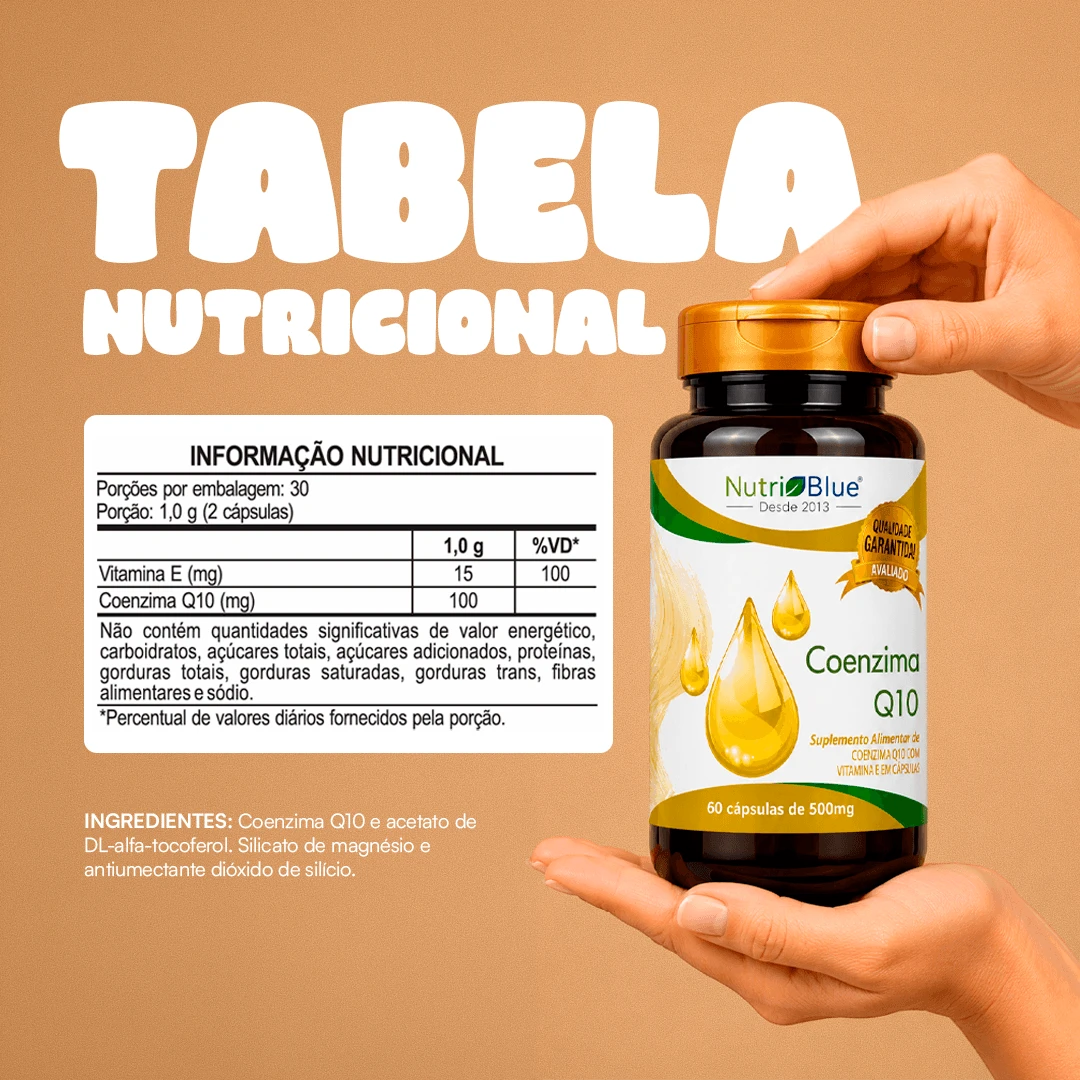 Coenzima Q10 Nutriblue 100mg com Vitamina E, 60 Cápsulas