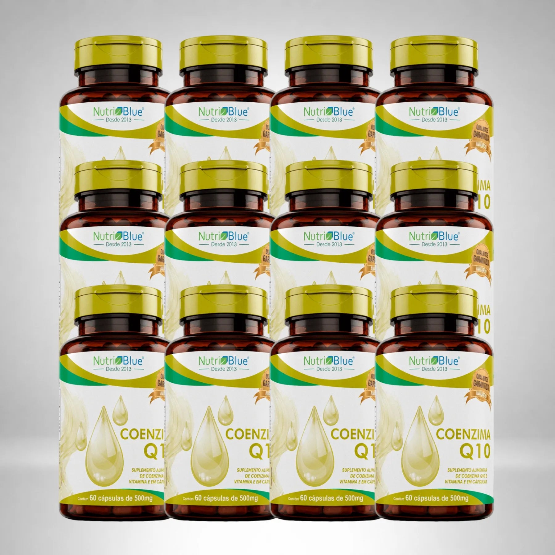 Kit 12 frascos | Coenzima Q10 Nutriblue 100mg com Vitamina E, 60 Cápsulas