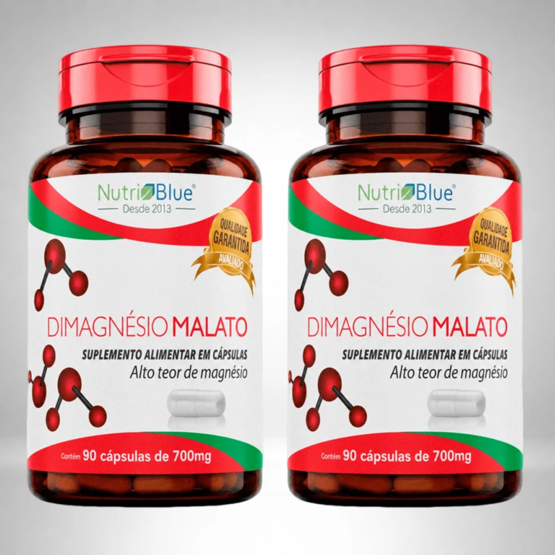 Kit 2 frascos | Magnésio Dimalato 700mg | 90 Cápsulas | Nutriblue