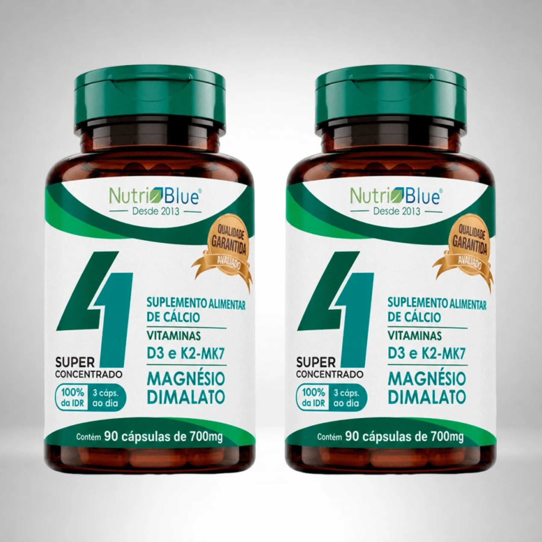 Kit 2 frascos Quarteto Vitamínico Nutriblue 90 Cápsulas | Cálcio, Magnésio, Vitamina D3 e K2