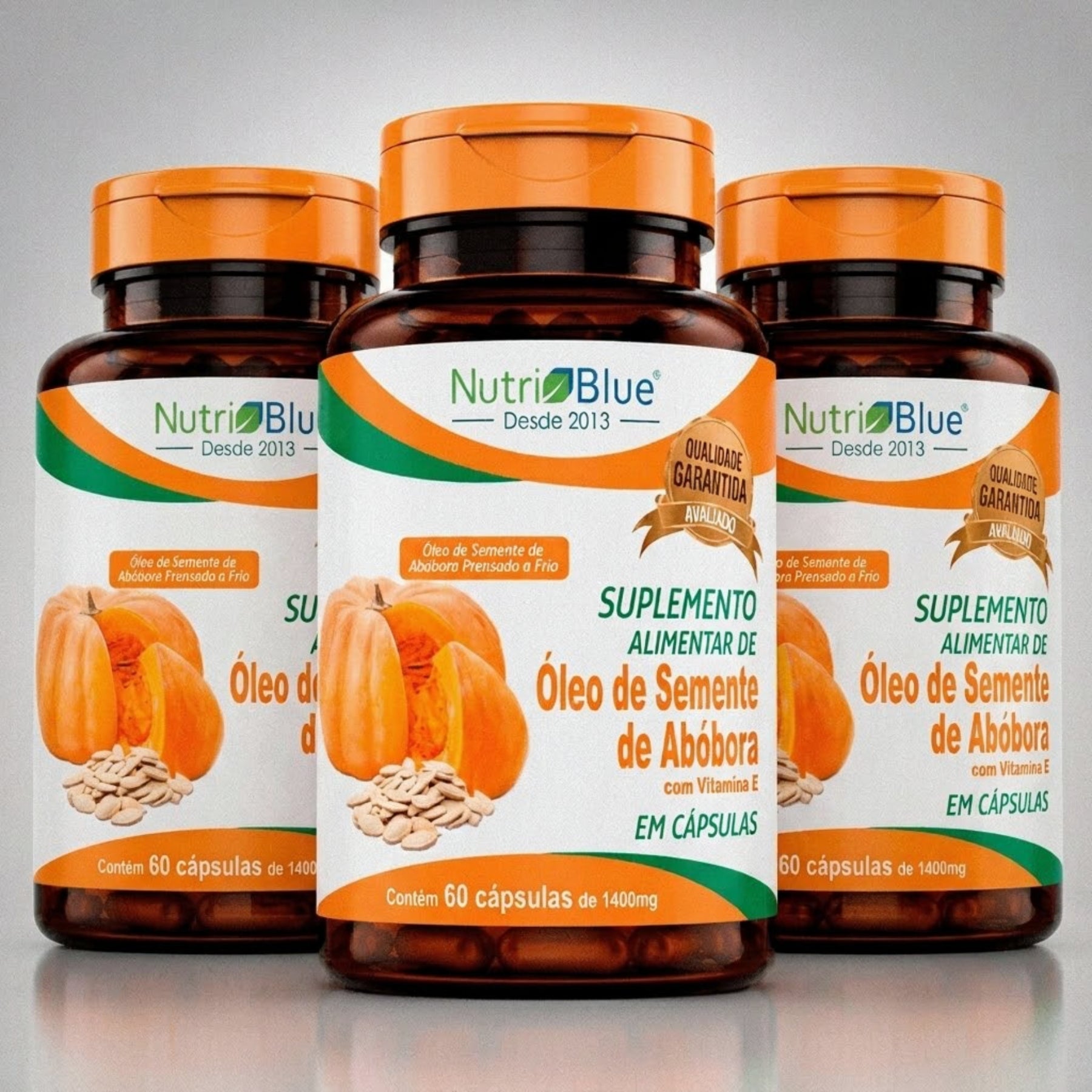 Kit 3 frascos | Óleo de Semente de Abóbora Nutriblue | Suplemento com Vitamina E em Cápsulas