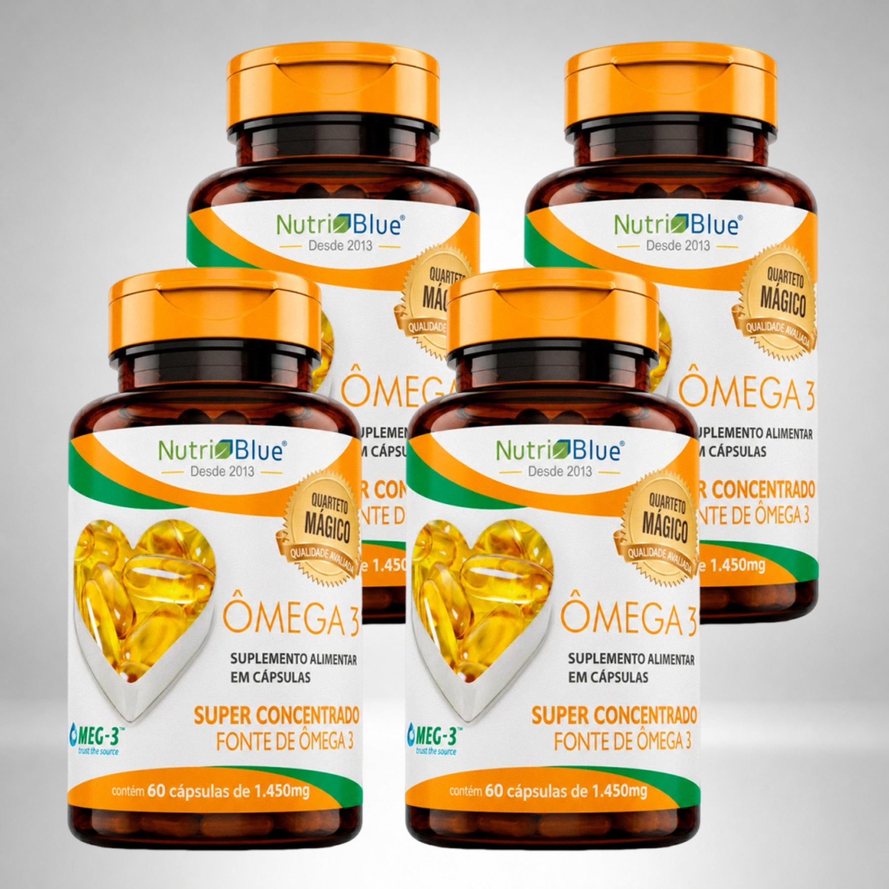 Kit 4 frascos | Ômega 3 Superconcentrado Nutriblue | EPA 660mg + DHA 440mg | MEG-3