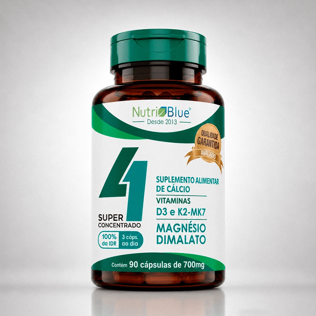 Quarteto Vitamínico Nutriblue 90 Cápsulas | Cálcio, Magnésio, Vitamina D3 e K2